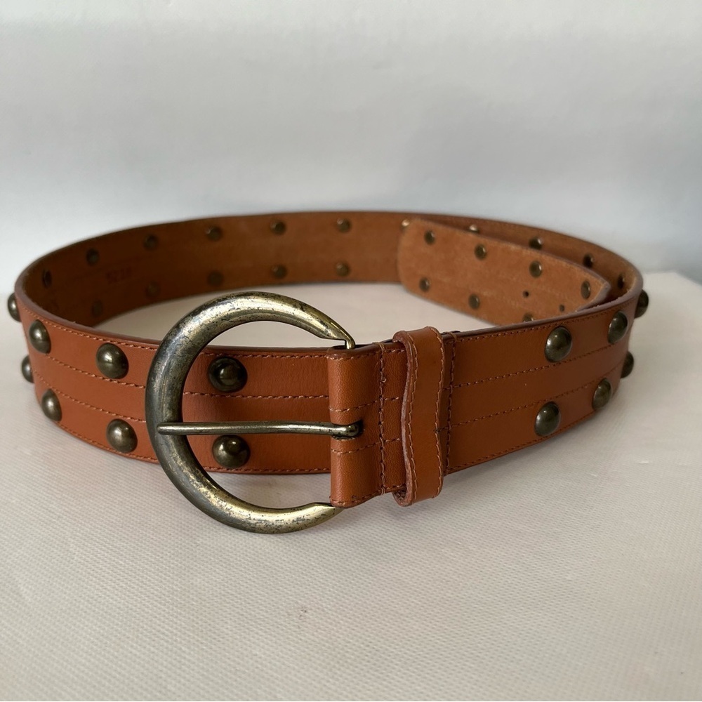 Vintage Harold’s Wide Brown Leather Studded Belt